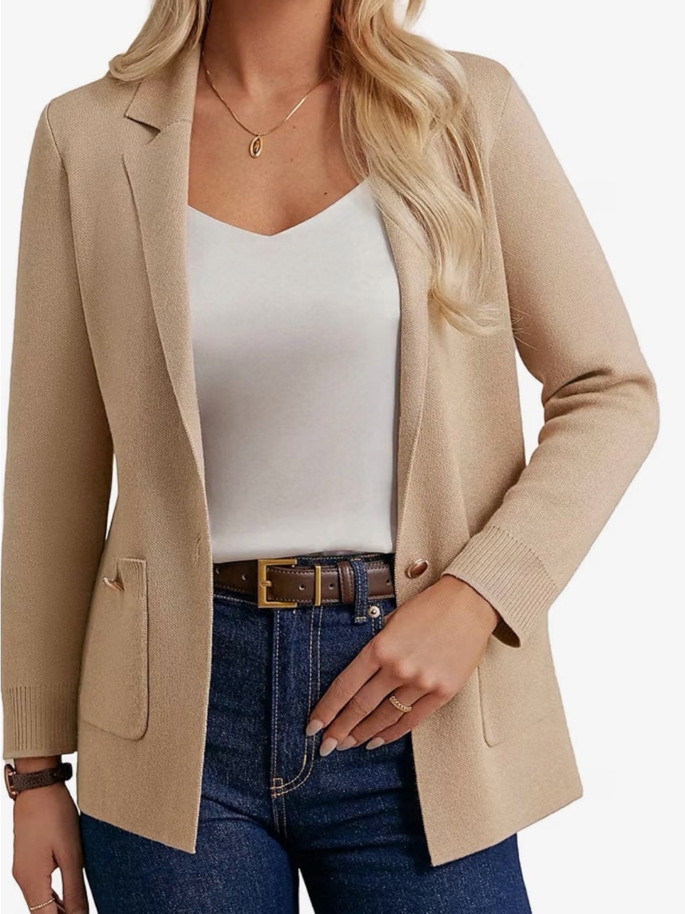 Grace Karin Women's Tan Knit Blazer Jacket
